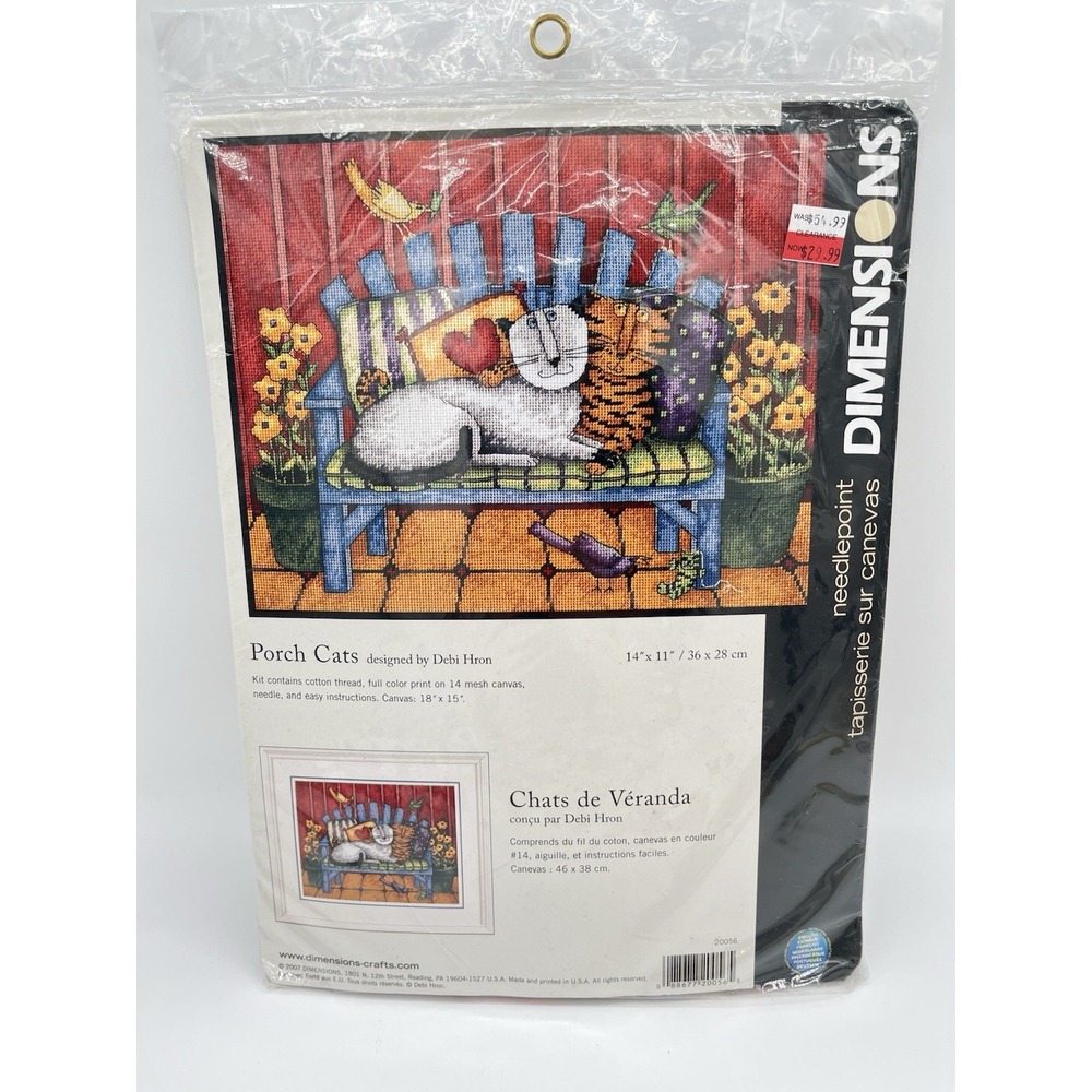 Dimensions Porch Cats Needlepoint Kit 14x11" Birds Flowers 20056 Debi Hron 2007